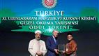 11. Uluslararası Kur’an-ı Kerim’i Güzel Okuma Yarışması’nda dereceye girenler, ödüllerini Cumhurbaşkanımız Erdoğan’ın elinden aldı
